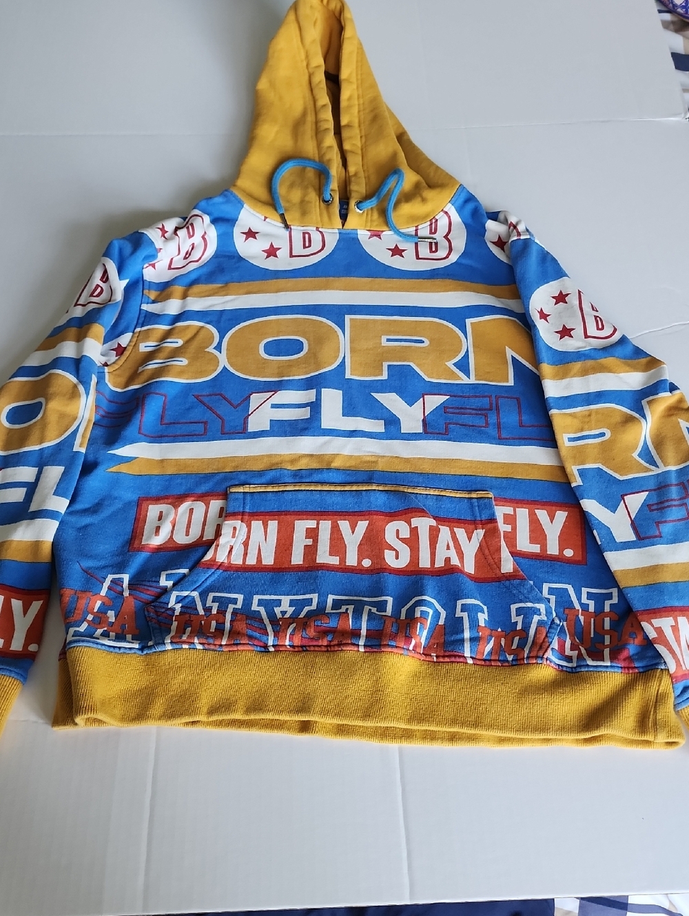 Born Fly Graphic Hoodie - Blue & Mustard